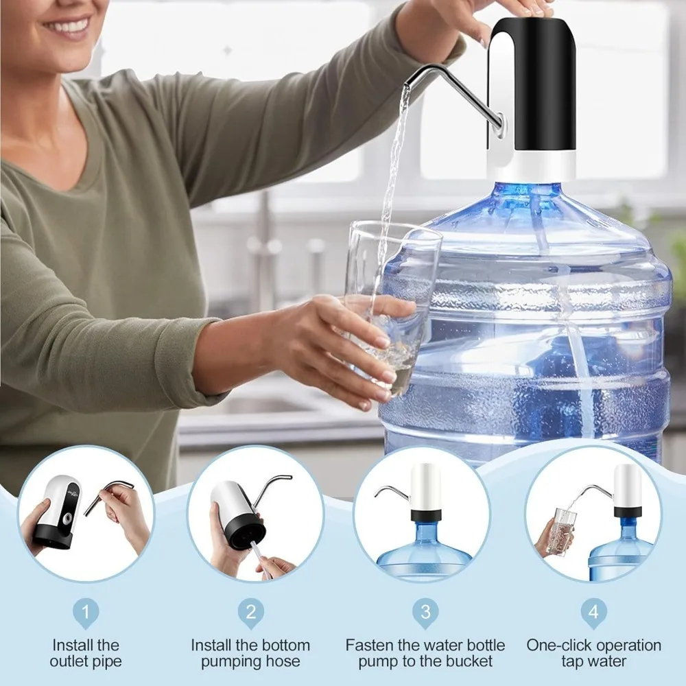 Water Dispenser USB Rechargeable 5 Gallon Water Bottle Pump Camping Portable Electric Reusable