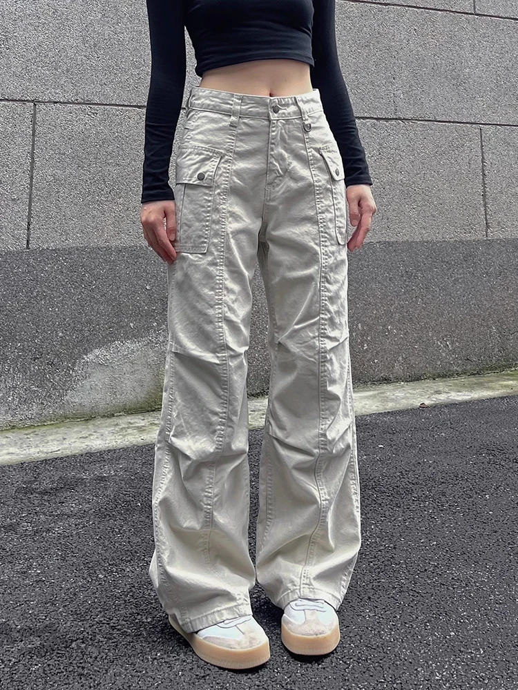 Retro American High Street Workwear Pants Casual Straight Leg Jeans Men Women Summer Trendy Folded Waist Design Zipper Fly