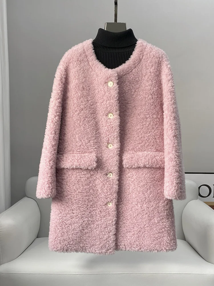 

2023 Winter New Sheep Cut Fleece Coat Medium and Long Grain Plush Fur Integrated Lamb Fur Grass Coat for Women