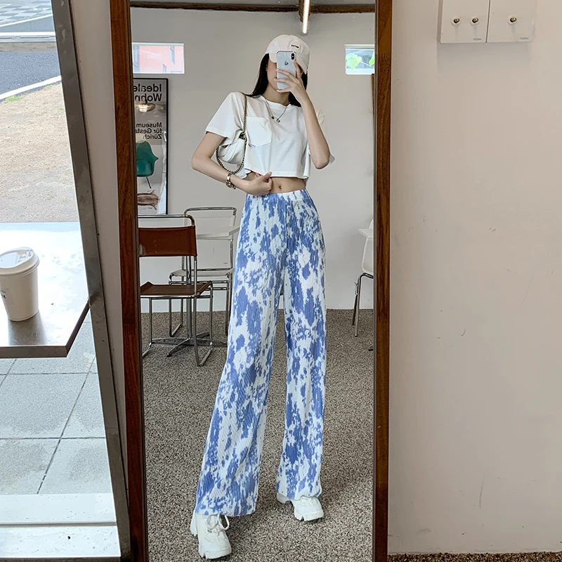 levis jeans Summer casual wide leg pants women's large size high waist drape loose loose tie dye straight trousers denim jeans