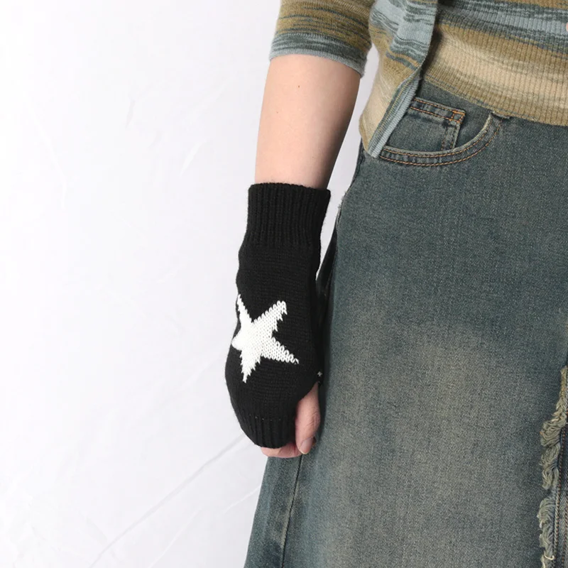 Knitted Half Finger Gloves Women's Warm Soft Winter Mittens for Girl Guantes Y2K Sleeve Girls Lolita Goth Fingerless Gloves