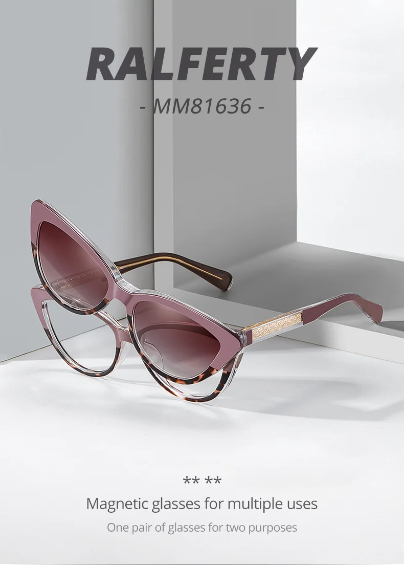 Ralferty 2-in-1-Luxus-Katzenaugen-Magnet-Sonnenbrille, polarisierter Blaulichtfilter, aufsteckbare Glas-Sonnenbrille mit Federscharnier und Farbverlauf – Detail 1