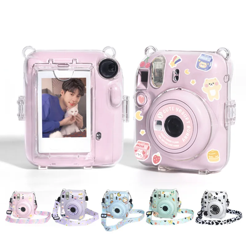 

For Instax Mini 12 Photo Bag Transparent Protective Case Photo Storage Bag Shell Crystal Shell Strap Rope Sticker Sets