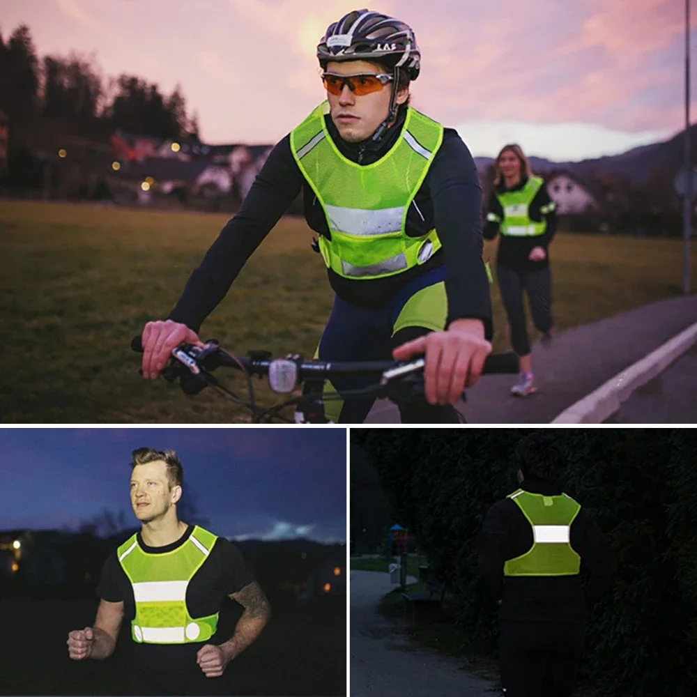 Reflective Cycling Vest Adjustable Waist Arrow Pattern Bike Bicycle Night Running Jogging Safety Protective Vest for Men Women