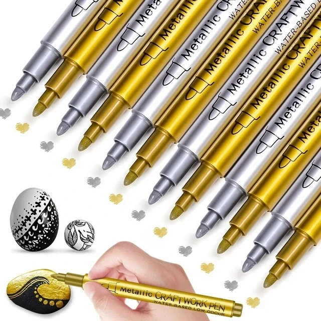 12Pcs/set Metal Fabric Markers Pens Paint DIY Metalic Marker Pens Sharpie  Gold Silver Color Craftwork Pen Art Supplies - AliExpress