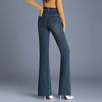 2025 Women's Autumn and Winter New High waisted Micro flared Jeans Embroidered Loose Elastic Casual Pants - Image 2