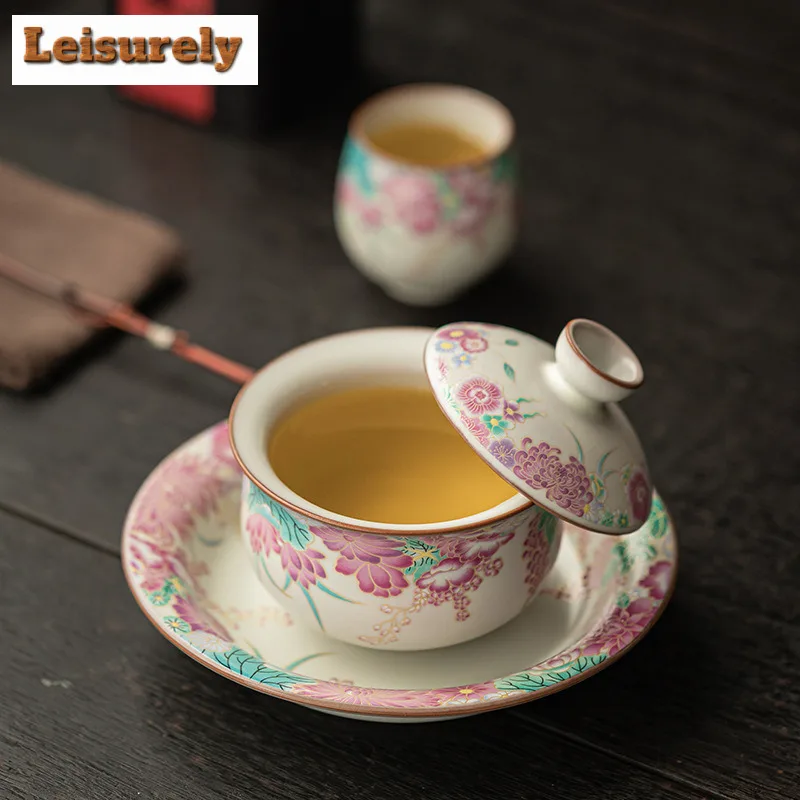 170ml Pork Fat Jelly Little Garden Gaiwan Handmade Tea Tureen Tea Bowl With Lid Kit Tea Making Cover Bowl Tea Items Decoration