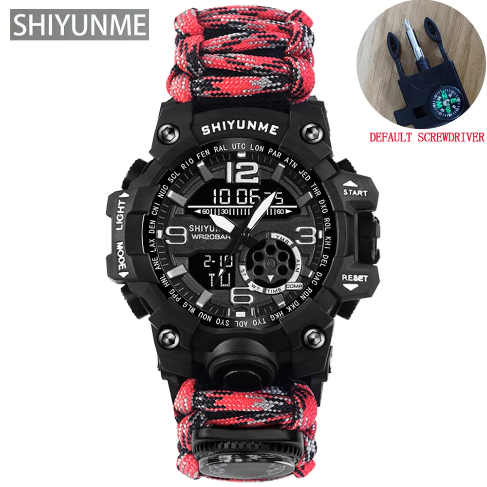 Enhanced Outdoor Survival Waterproof Military Tactical Watch with Paracord Bracelet, Compass, and Thermometer