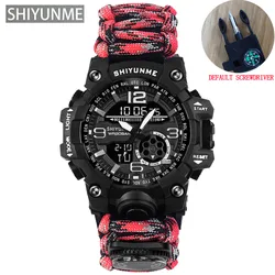 Enhanced Outdoor Survival Waterproof Military Tactical Watch with Paracord Bracelet, Compass, and Thermometer (1509G Red)