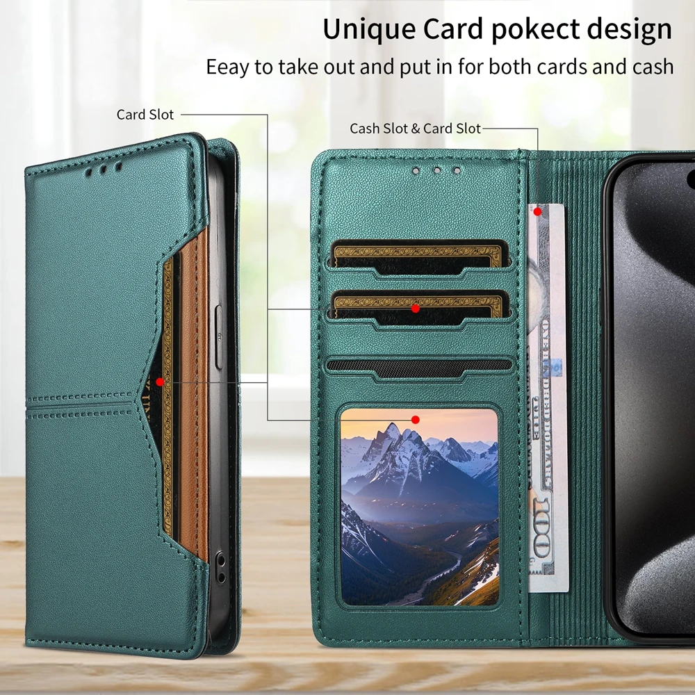 Magnetic Leather Wallet Case with Card Slot Cover