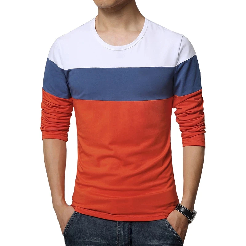 Spring-Men-s-T-Shirt-O-Neck-Panel-Long-Sleeve-Men-s-Clothing-Top-T ...