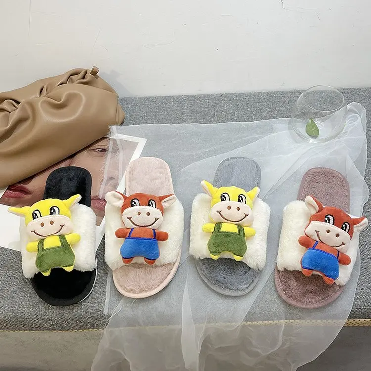 Autumn and Winter Ladies Cute Cow Cotton Slippers Slippers Ladies Plush Slippers Fashion Shoes Ladies Comfortable Women's Shoes