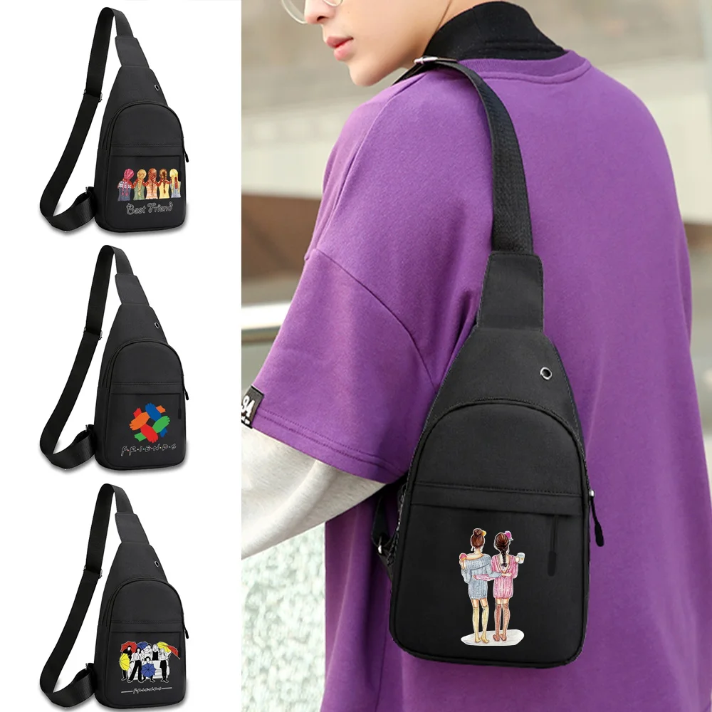 2022 Fashion Canvas Men's Chest Bag Chest Crossbody Bags Sports Shoulder Short Trip Bags Friends Series Packs Male Phone Purses fashion pearls phone purses designer black white plaid crossbody bags luxury beading lady shoulder bag summer small sac 2022