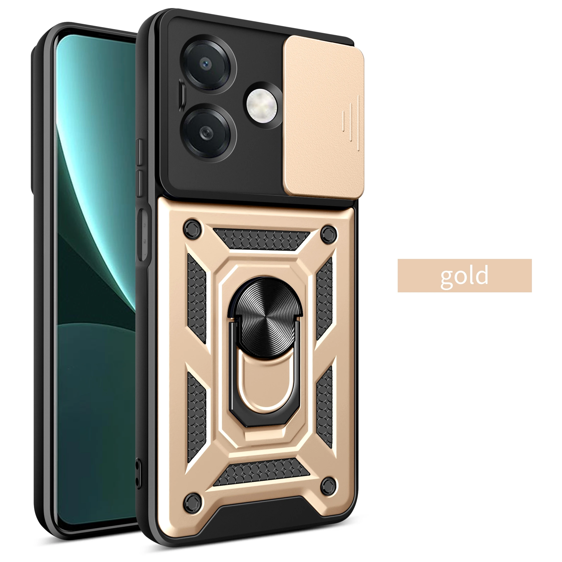 Kickstand Armor Case with Lens Protection and Magnetic Holder - Durable Cover with Kickstand and Lens Protection