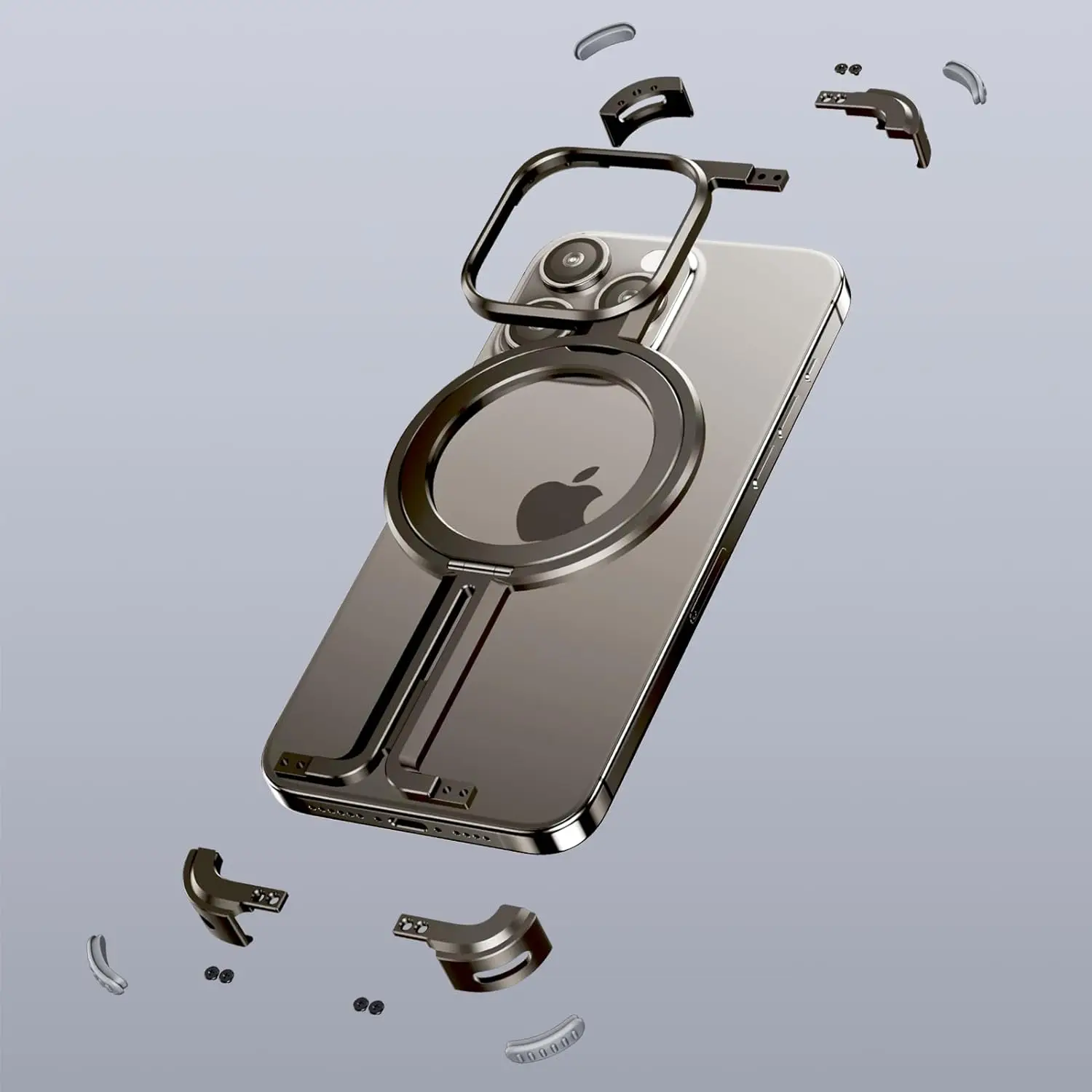 Natural Titanium Frameless Holder Phone Case For iPhone 15 14 Pro Max Protective Shock Absorption Aerospace Grade Aluminum Cover