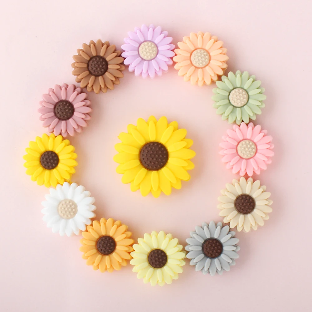 5/10pcs/Lot Baby Pacifier Silicone Beads Newborn Accessories Cartoon Sunflower Teether Teething Toys Baby Care Tools Free BPA