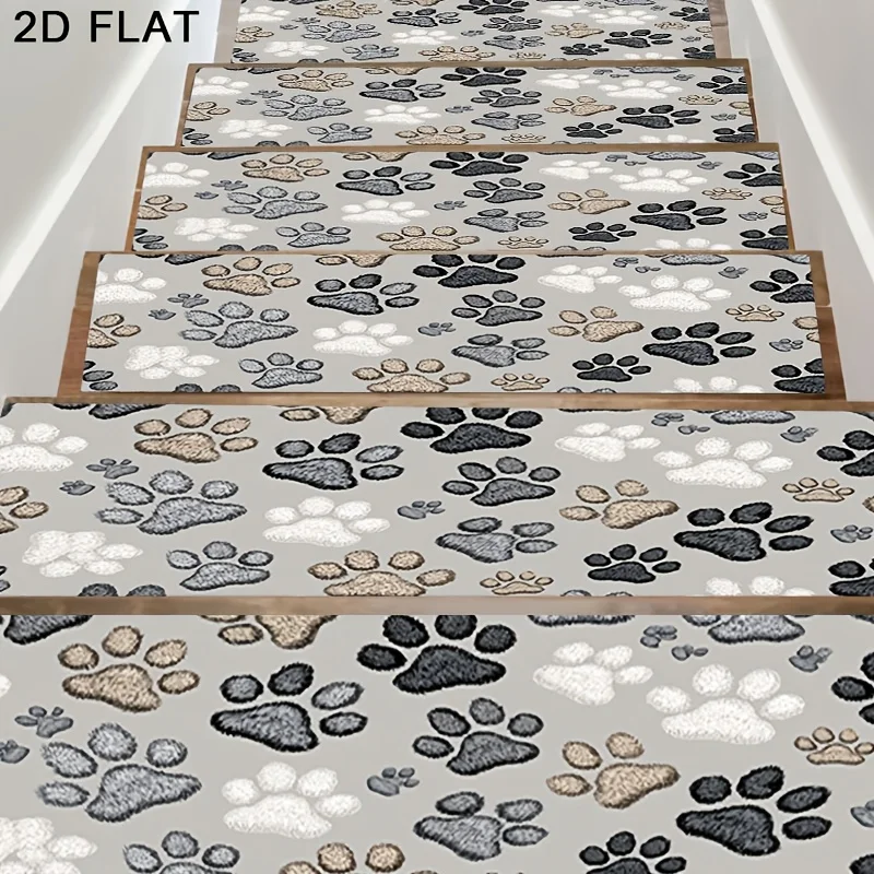 반려동물 발자국이 있는 규조토 계단 카펫, 예술적인 강아지 발자국 무늬 카펫,..