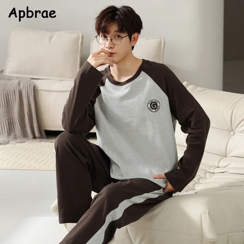 Autumn Winter Men Cotton Pajamas Long Sleeves Long Pants O-neck Pajama Plus Size L-3XL Sleepwear Fashion Man Homesuit pajama sets