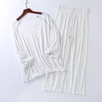 Factory wholesale summer 2026 new silk light Modale pajamas women seven sleeves nine wide-legged pants home clothing set - Image 6