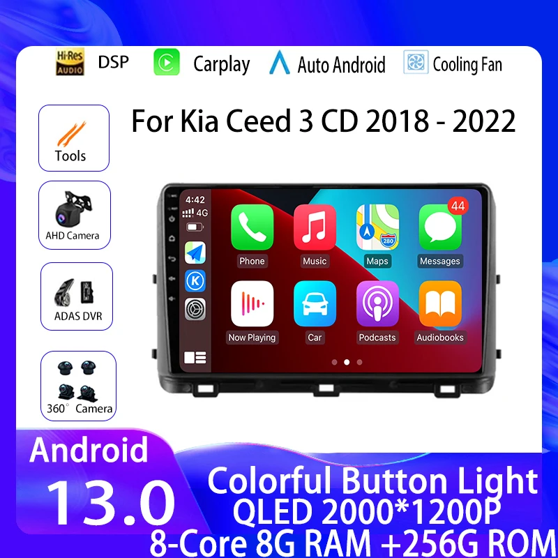 

9“ Android 13 Carplay Auto Car Radio For Kia Ceed 3 CD 2018 - 2022 Multimedia GPS Video Player Stereo 2din DSP Head Unit WIFI+4G