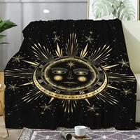Flannel Throw Blankets Boho Chic Golden Sun Moon and Stars Blue Black Sky Antique Blankets Lightweight Luxury Blanket,Couch Bed 2