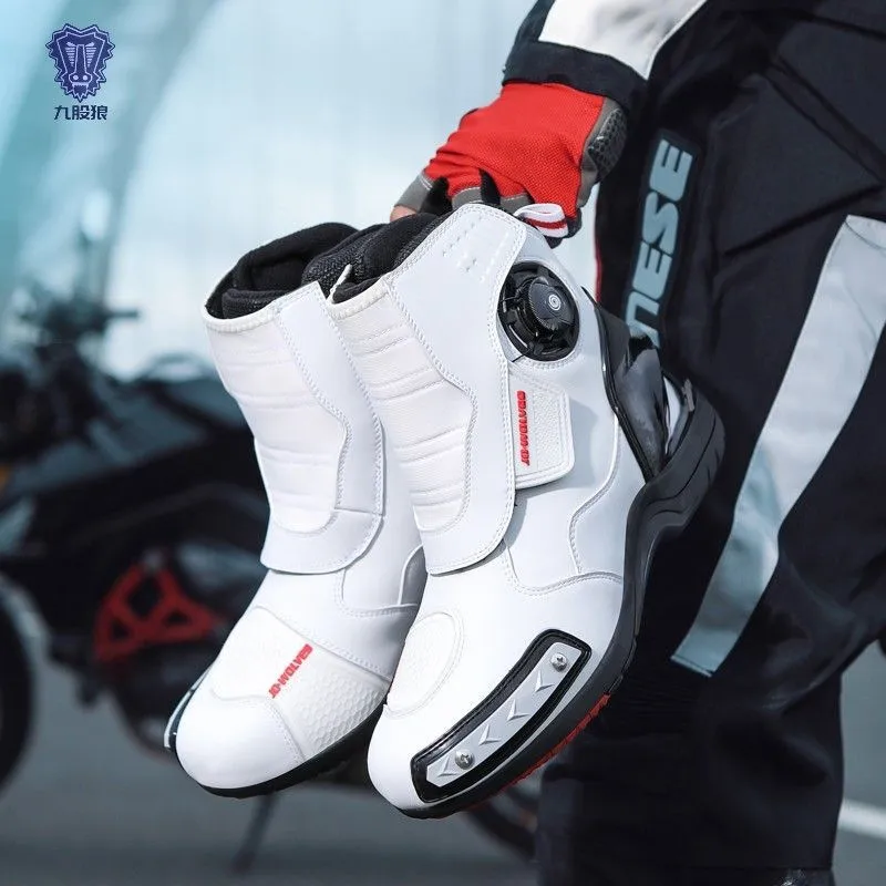 JG Wolf Waterproof Motorcycle Shoes Men's Biker Boot Retro Leather