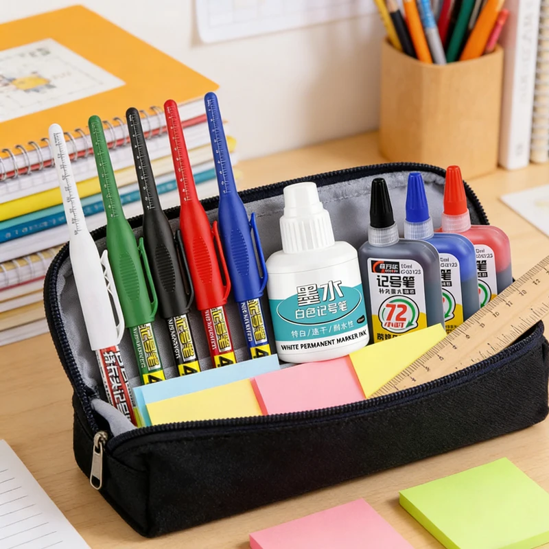 45mm 화이트 딥홀 롱 니브 헤드 마커 세트 (금속 천공 펜, 방수, 욕실, 목공, 장 페인트)