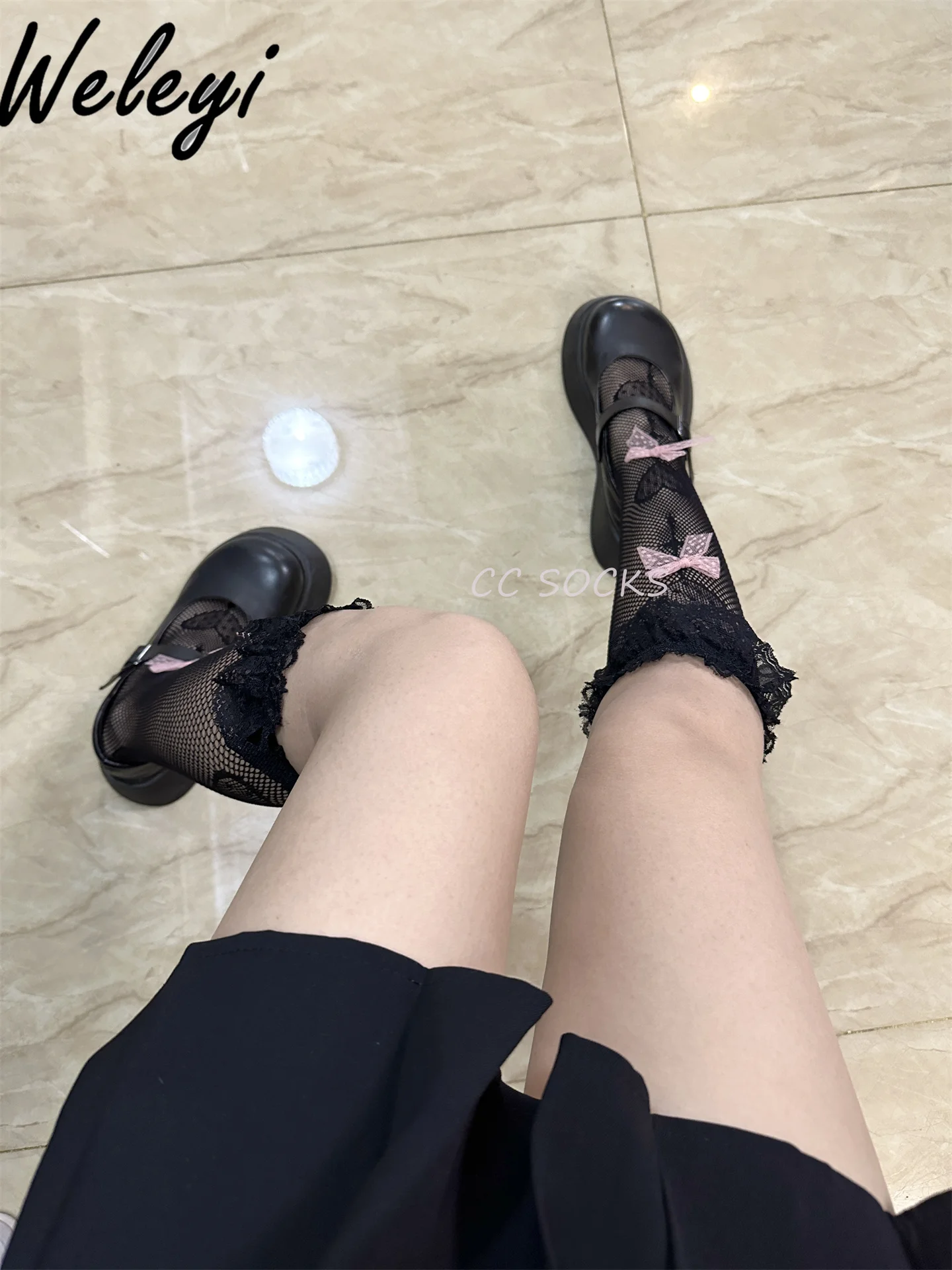 Lolita Sweet Cute Lace Leg Mesh Socks for Women Japanese Ladies Kawaii Sweet Heart Shaped Bow Jk Fishing Net Middle Tube Socks