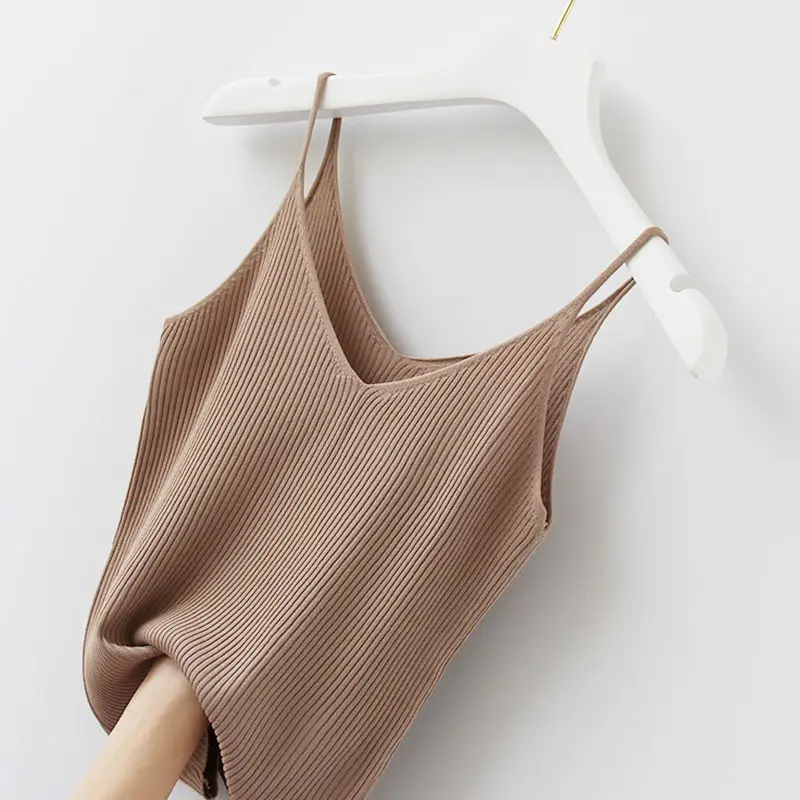 

Ice Silk Knit Camisole for Women Summer Tops 2022 New Solid V-Neck Skinny Elastic Knitted Suspender Camis Women's Tanks