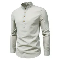 Chemise d'affaires à manches longues et col montant pour hommes, couleur unie, décontractée, ajustée 4