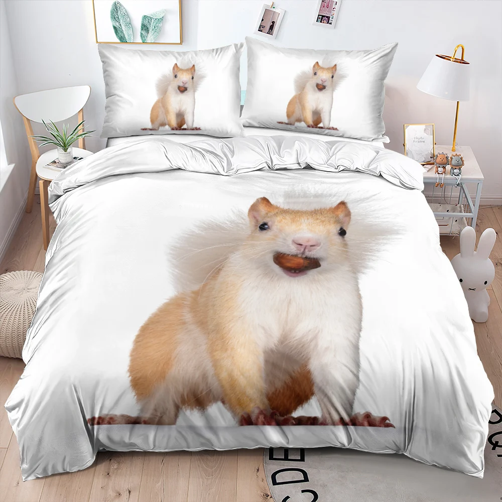 Soft Duvet CoverPillow Shames King Queen Size for Kids Teens Boys Squirrel Funny Animal 2/3pcs Bedding Set Black Uni