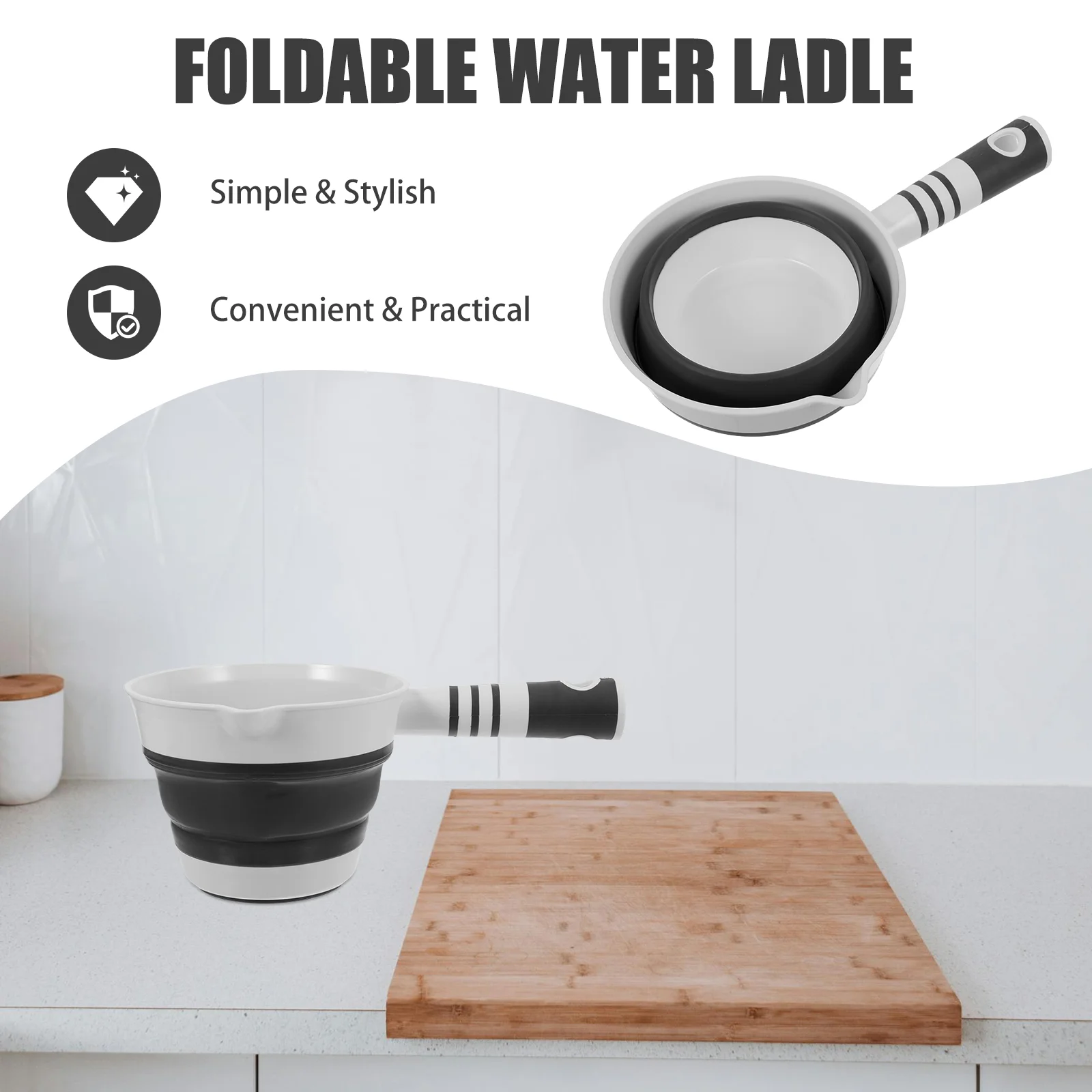 Portable Foldable Water Scoop Multipurpose Kitchen Ladle Sink Bath Tub Spoon Bamboo Plastic Water Ladle Storage Scoop