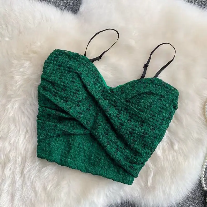 

Chic Camisole Women's Inner Wear Fashionable Stylish Hot Girl Wear Short Tank-Top Lace Flower Halter Top Y2k Fashion Tank Tops