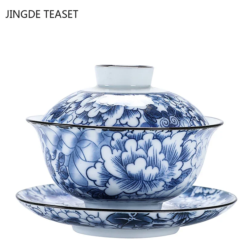 Retro Ceramic Gaiwan Teacup handmade Flower pattern Tea tureen Bowl Chinese luxury Porcelain Teaware Accessories Drinkware 160ml