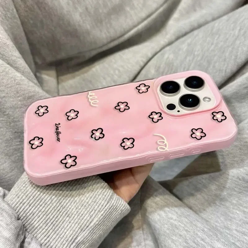 Charming Yellow Floral Cartoon Soft Phone Case with Textured Pink and White Details