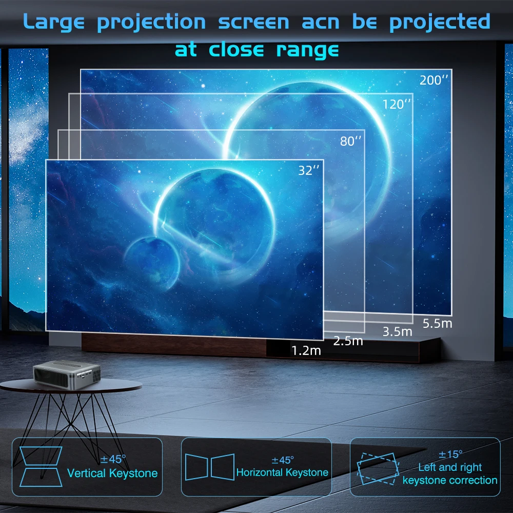 Buyzco X1 Projector Native1080P Support 4K 8K video 12000 Lumens LED 2+16GB Android 9.0 BT5.0 Dual Wifi Dolby Audio Home Beamer