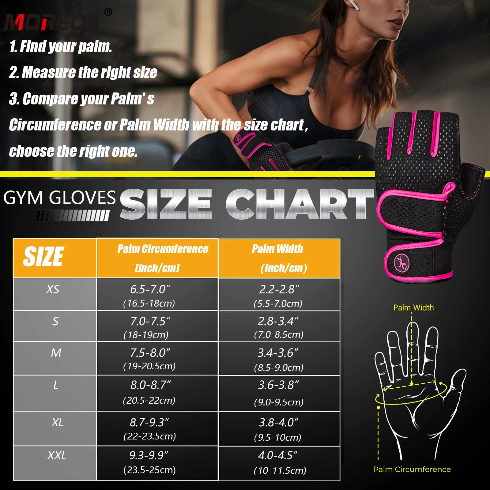 MOREOK Gym Fitness Gloves Half Finger 3MM Pads Weight Lifting Workout Exercise Power Training Spinning Bike Cycling Gloves Women 6