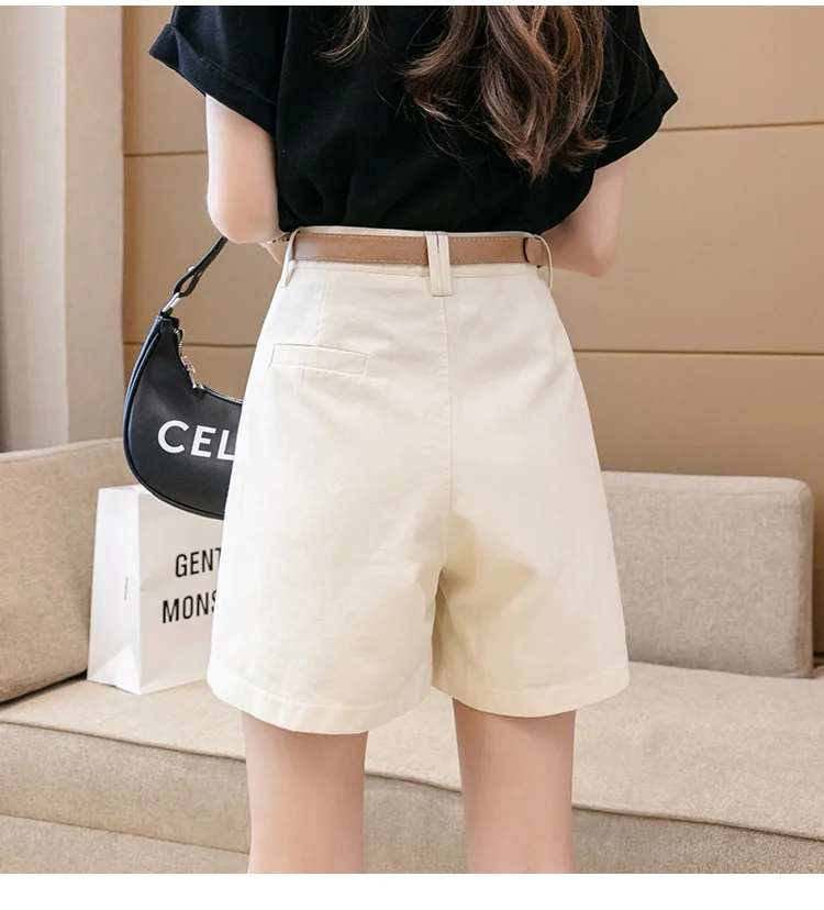 mens swim shorts 2021 Summer High Waist Shorts Women With Belt Casual Streetwear Short Feminino Loose Wide Leg Bermuda Femme Khaki Black Shorts high waisted shorts