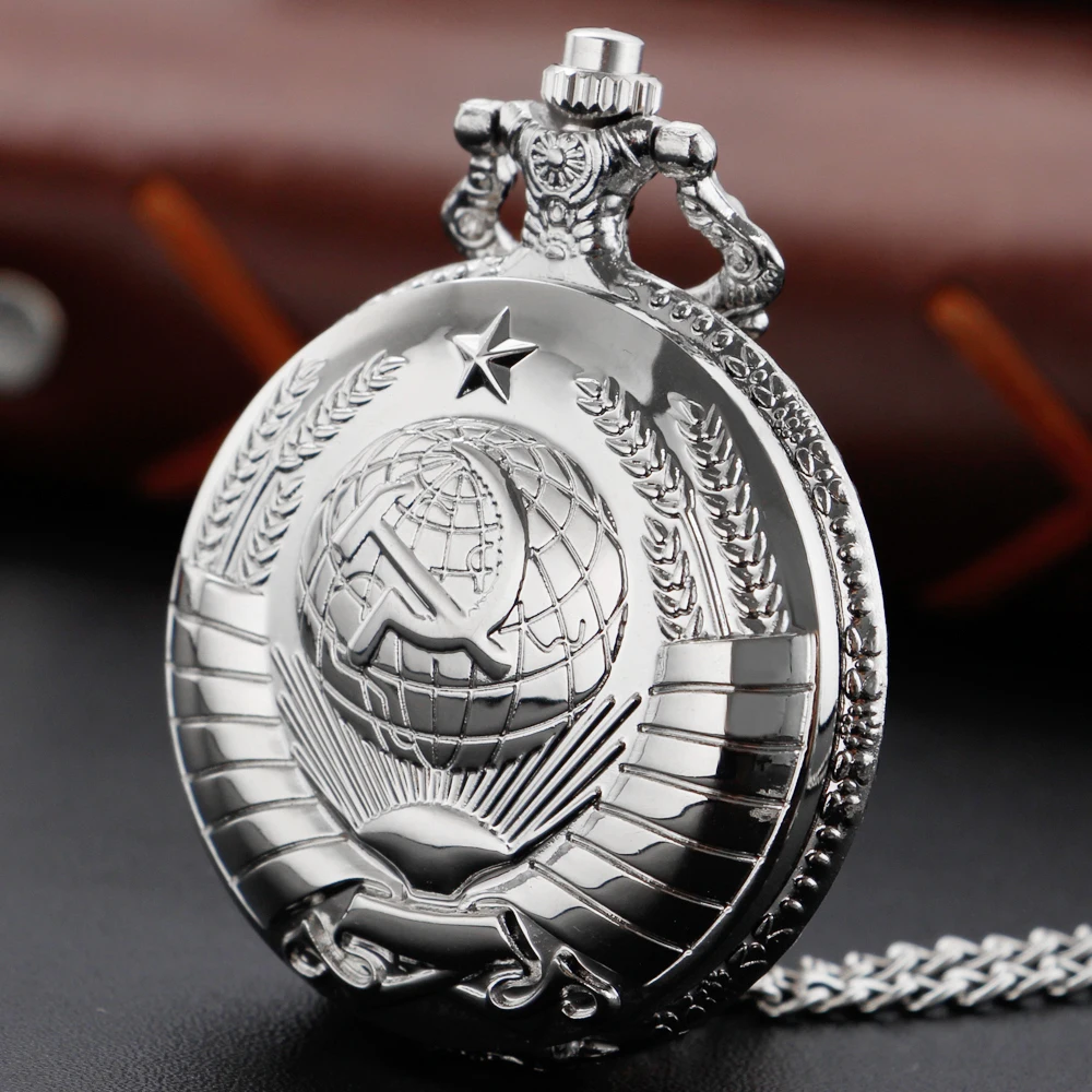 

Vintage Charm Sickle Hammer Style Quartz Pocket Watch Chain CCCP Russia Emblem Light Necklace Watches Male Gifts