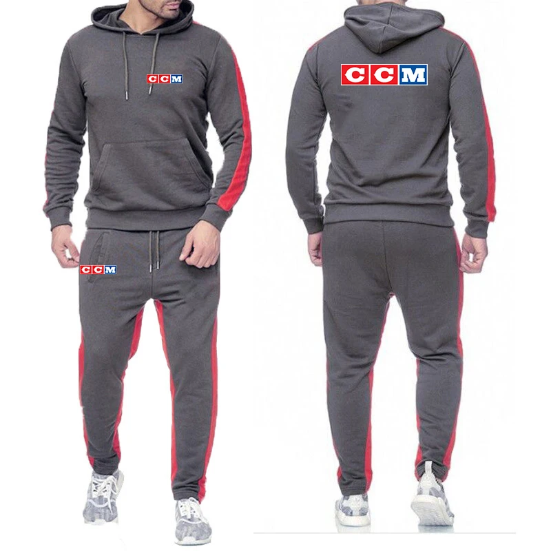 CCM two-piece casual sportswear hooded long sleeve hooded sweatpants solid color suit