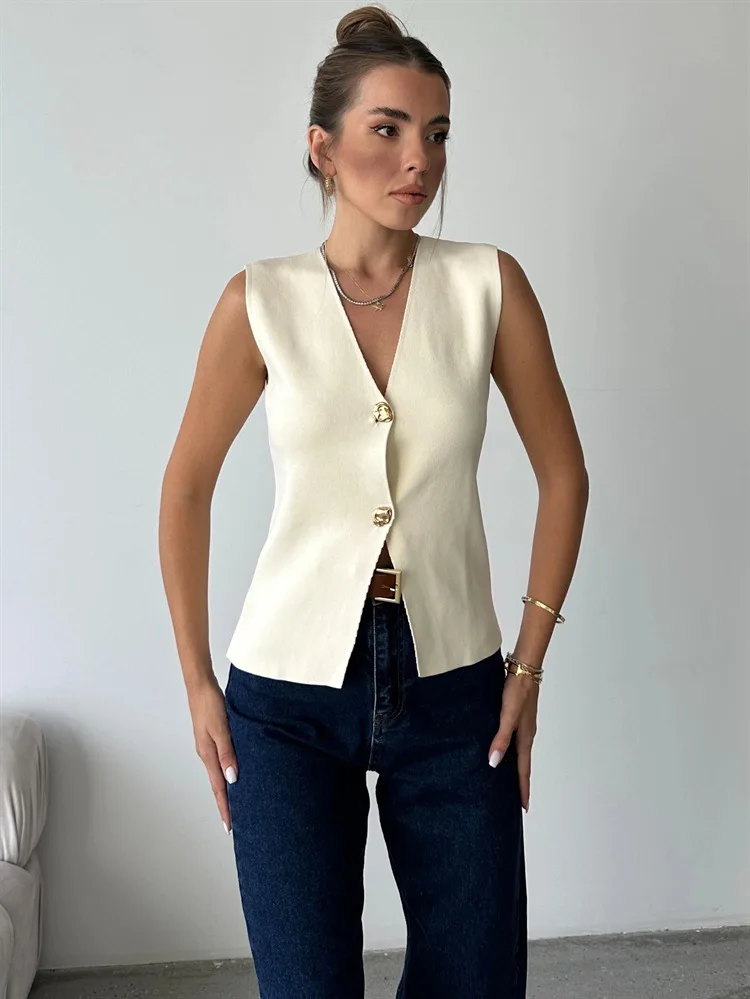 Suéter de punto con cuello en V, camiseta sin mangas para mujer, cintura alta, patchwork floral, ropa de calle, prendas de punto de otoño, cárdigan Y2k, chaleco superior