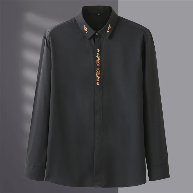 Men Shirt Denim Oversize Plus Size 6XL 7XL 8XL 10XL Fashion Casual Loose Golden Embroidery Long Sleeve Soft Dress