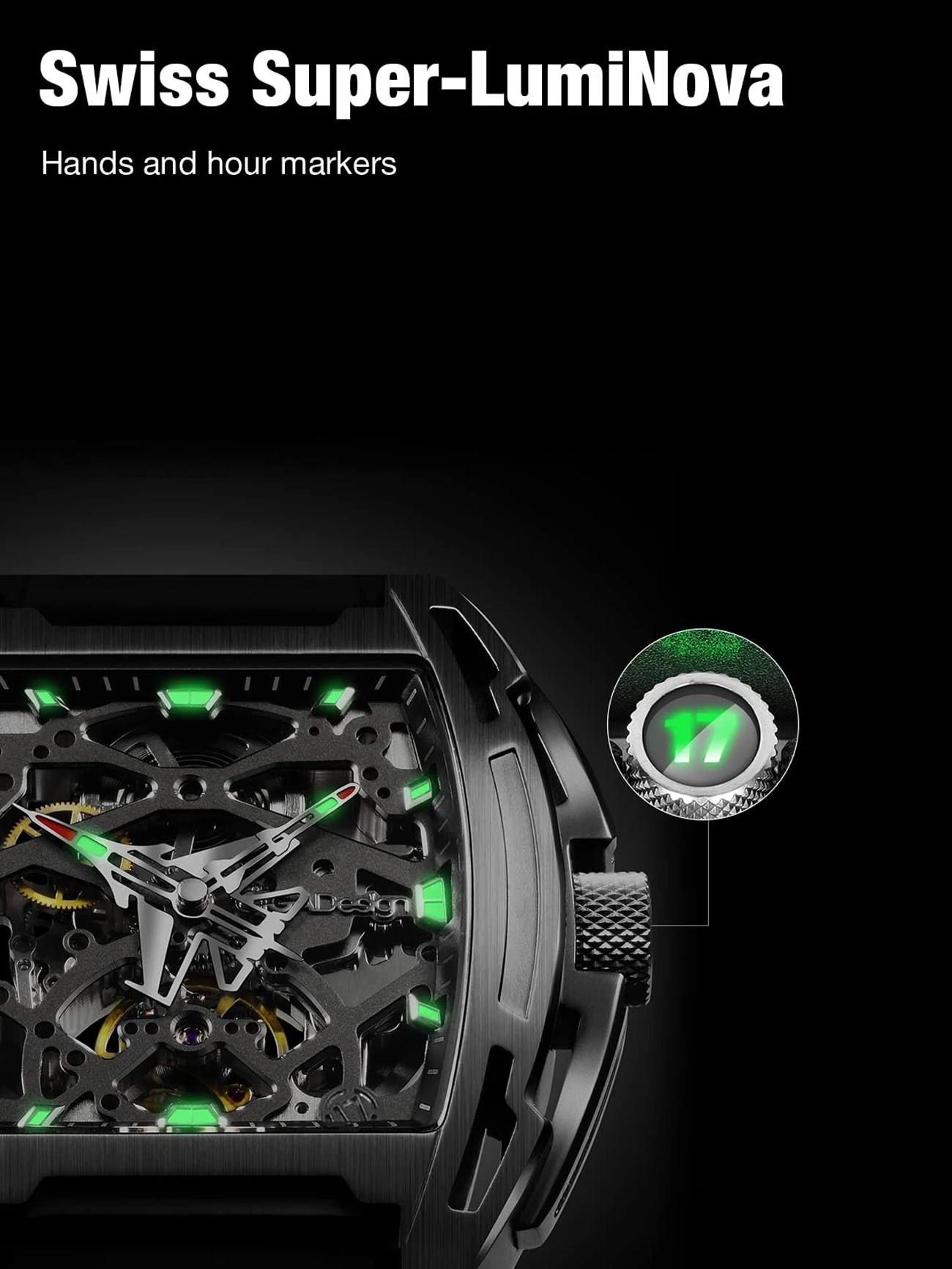 CIGA Design Mechanical Titanium Watch Men Z Series Automatic Movement Luminous Skeleton Wristwatches Silicone Strap Timepiece