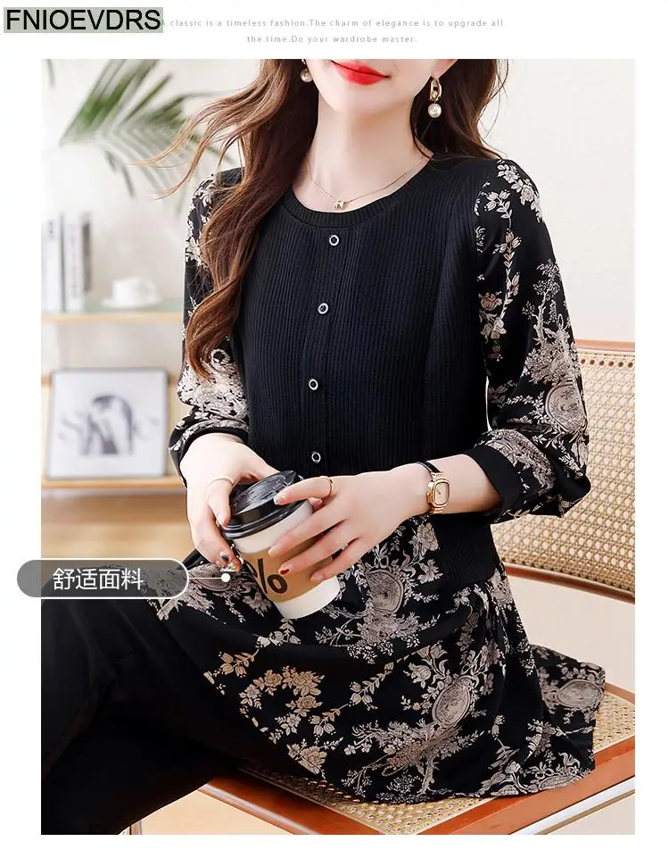 Loose Clothes Women 2024 Autumn Long Elegant Office Lady Floral Shirts Casual Retro Vintage Ruffles Tunic Peplum Tops Blouses