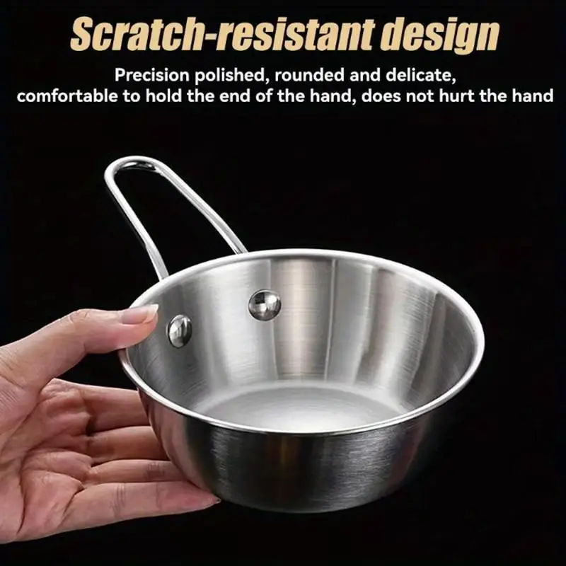 Stainless Steel Small Round Bowl With Handle Thickened Korean Rice Wine Bowl Restaurants Circular Barbecue Seasoning Metal Bowl