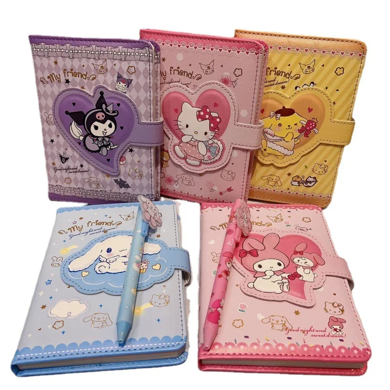 

Miniso Cinnamoroll Kuromi My Melody Pompompurin Hellokitty Handbook Set Cartoon Stationery Pu Magnetic Button Notepad Gift Box