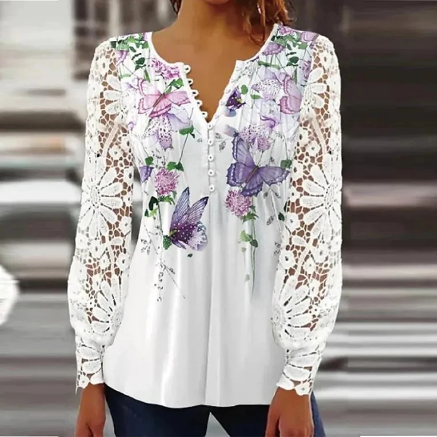 Elegante Frau Hemd Casual Mode Temperament Bluse Gedruckt Hemd Frau Street Top