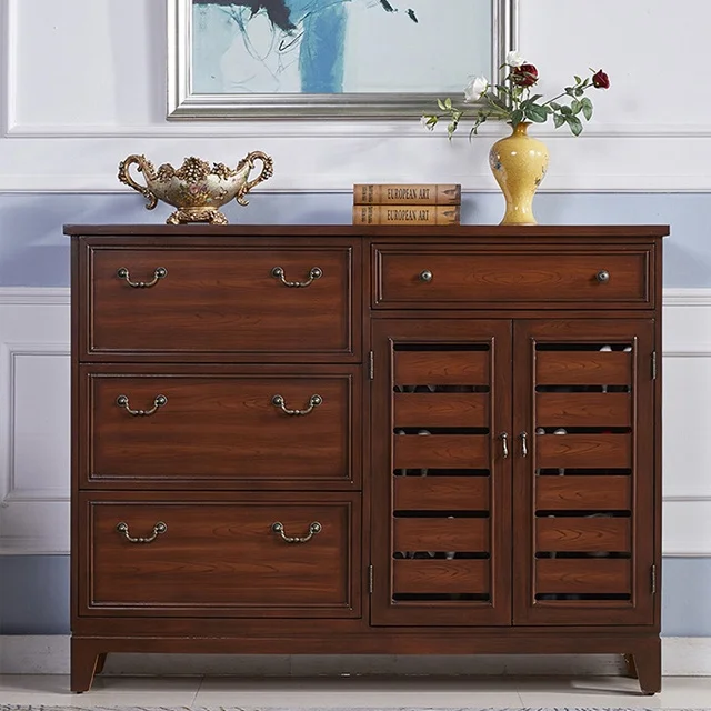 

Antique Shoe Rack Cabinet Brown Wooden For Living Room