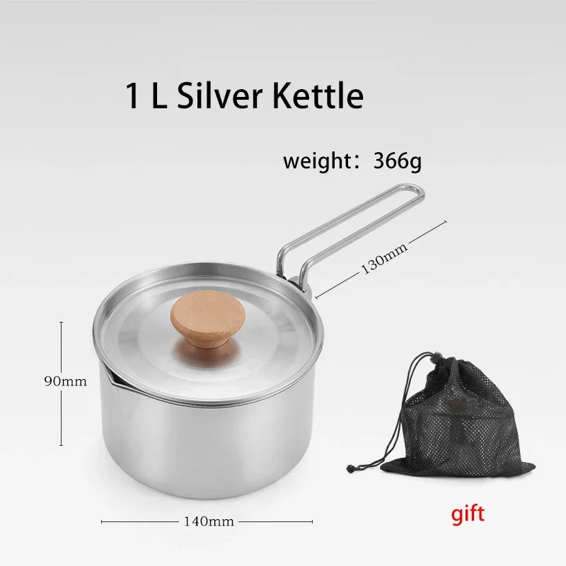 

1L Camping Kettle Outdoor 304 Stainless Steel Kettle Multifunctional Portable Coffee Pot Collapsible Disassembly