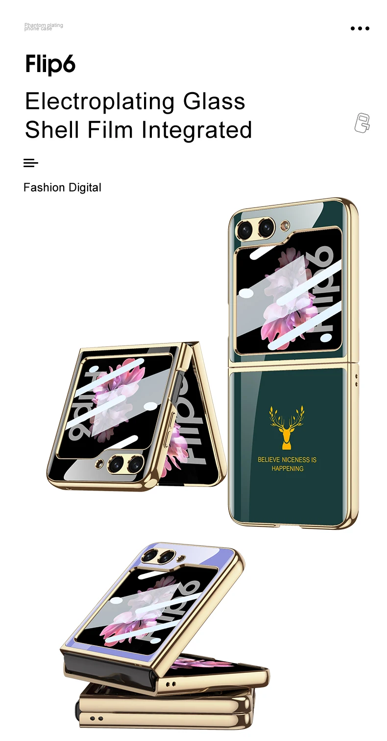 Painted Elk Pattern Glass Case For Samsung Galaxy Z Flip 6 5 Outer Screen Glass